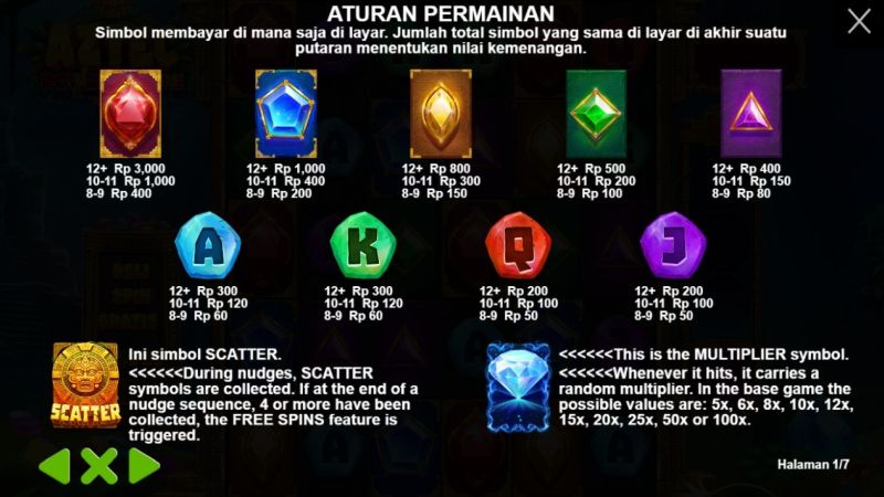 Halaman Tampilan Aturan Permainan "Aztec Power Nudge"